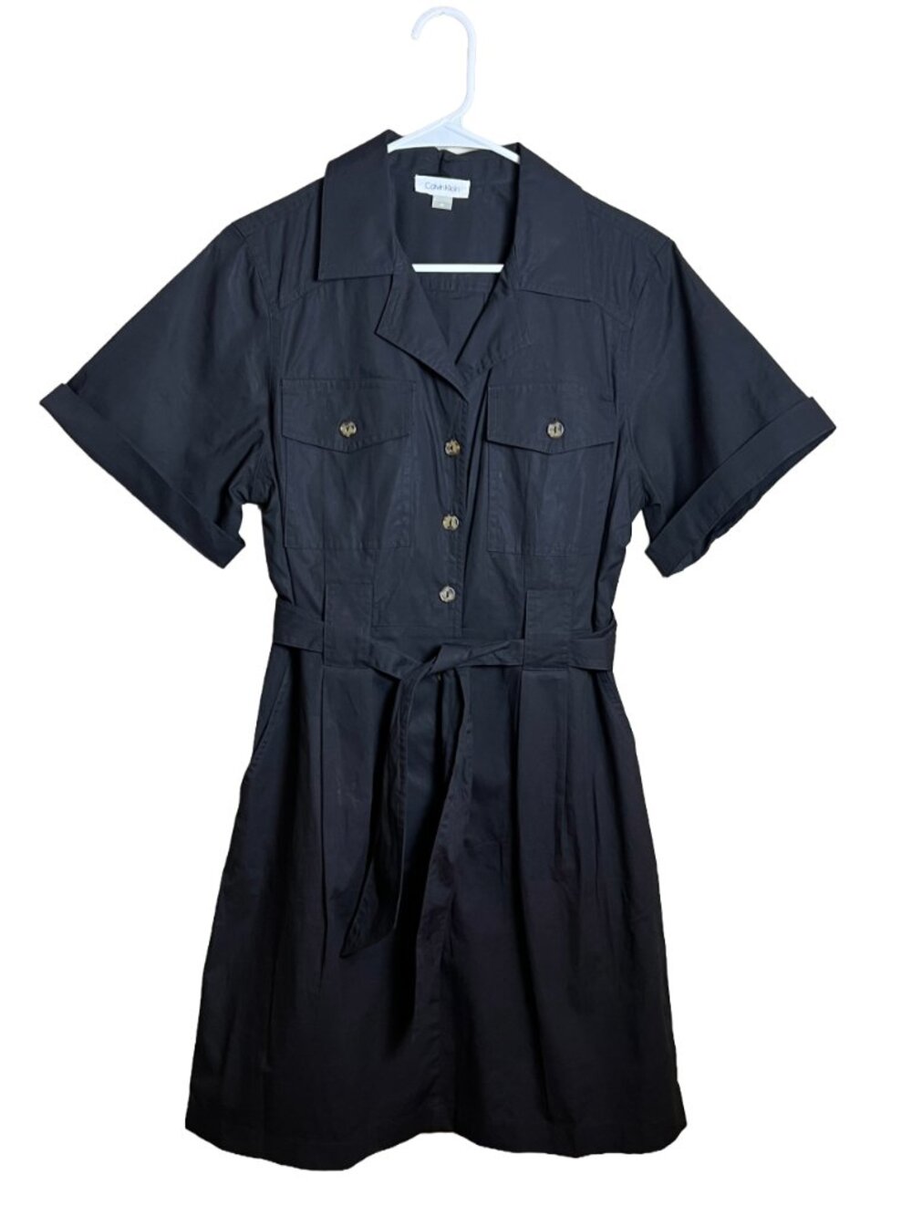 Calvin Klein Black Safari Shirt Dress Belted Utility 10